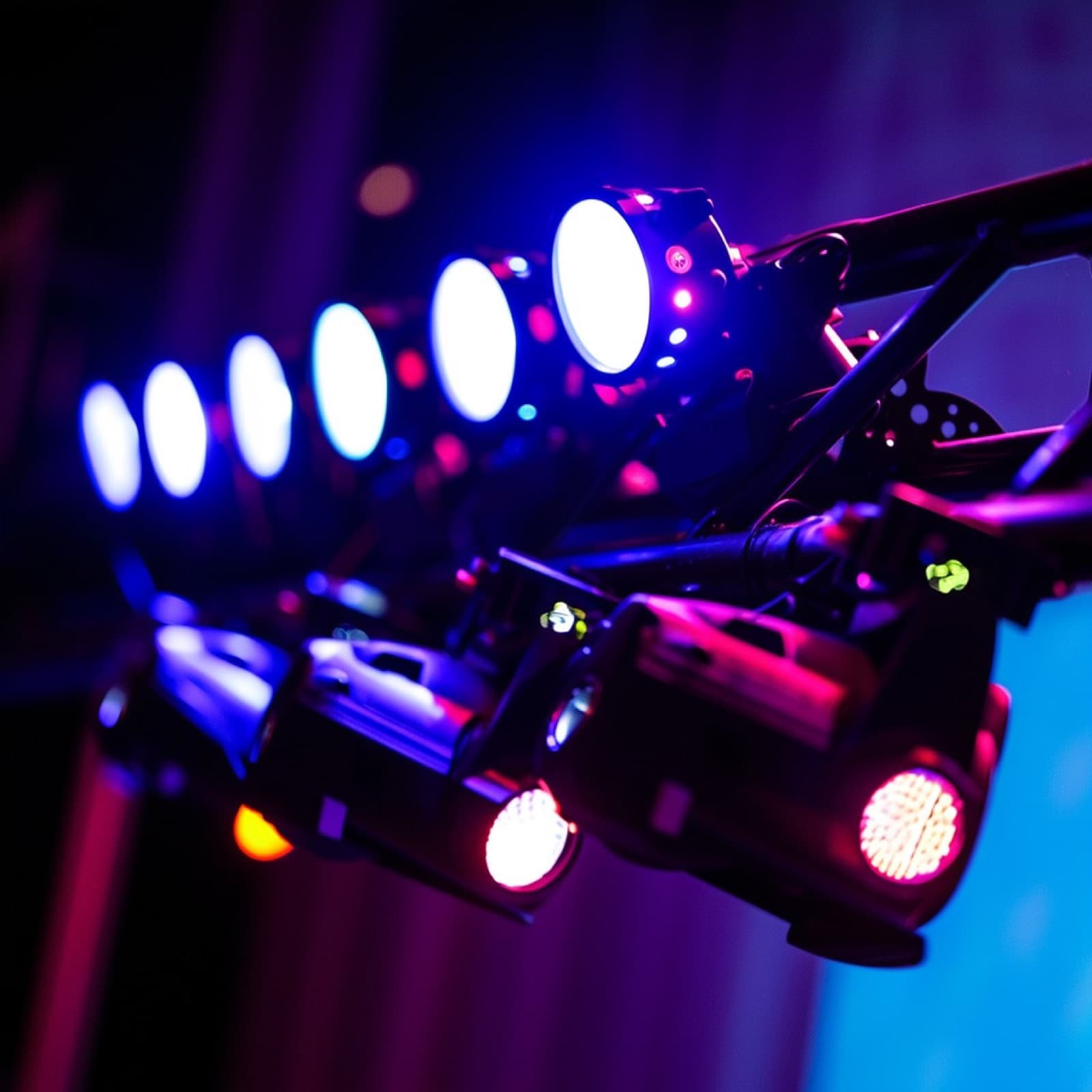 Professional AV equipment including speakers, microphones, and audio visual gear