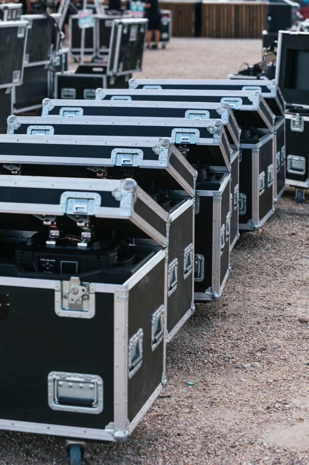 Complete event production setup with staging, lighting, and technical equipment